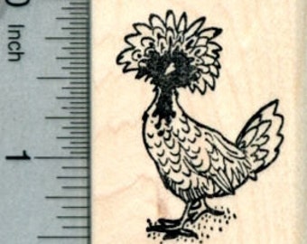 Polish Crested Chicken Rubber Stamp, Hen E30426 Wood Mounted