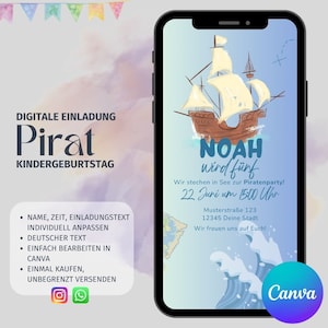 Personalisierte Einladung Pirat Piratenparty Kindergeburtstag - Blue | Evite | Template | Vorlage | Digital | Einladungskarte Geburtstag