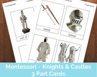 Knights and Castles Montessori 3 part cards and activities