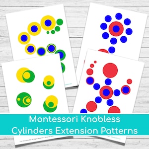 Más de 50 patrones de extensión de cilindros sin perillas Montessori, tarjetas base y tarjetas con patrones en 3D