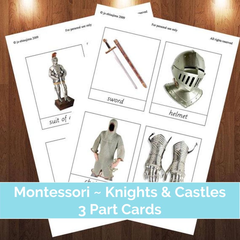 Knights and Castles Montessori 3 part cards and activities image 1