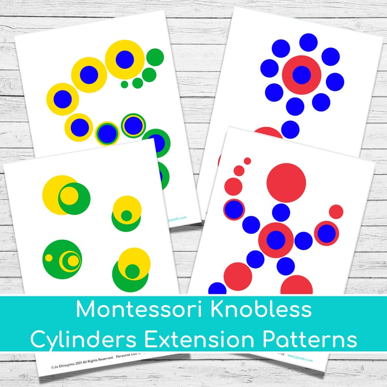 50 Montessori Knobless Cylinders Extension Patterns Base Cards & 3D Pattern Cards image 1