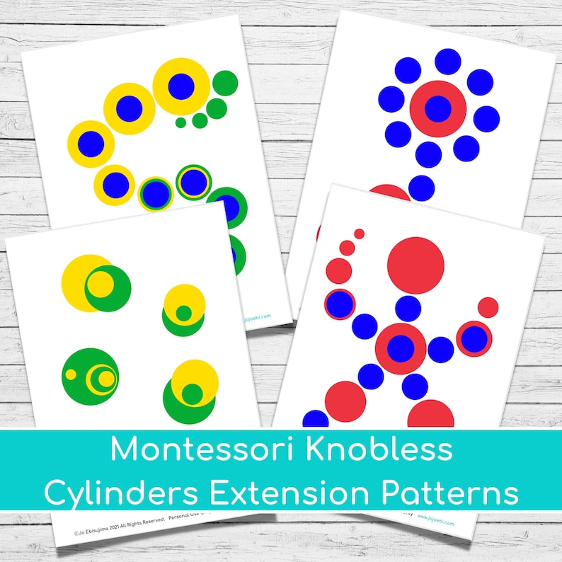 50+ Montessori Knobless Cylinders Extension Patterns Base Cards & 3D ...