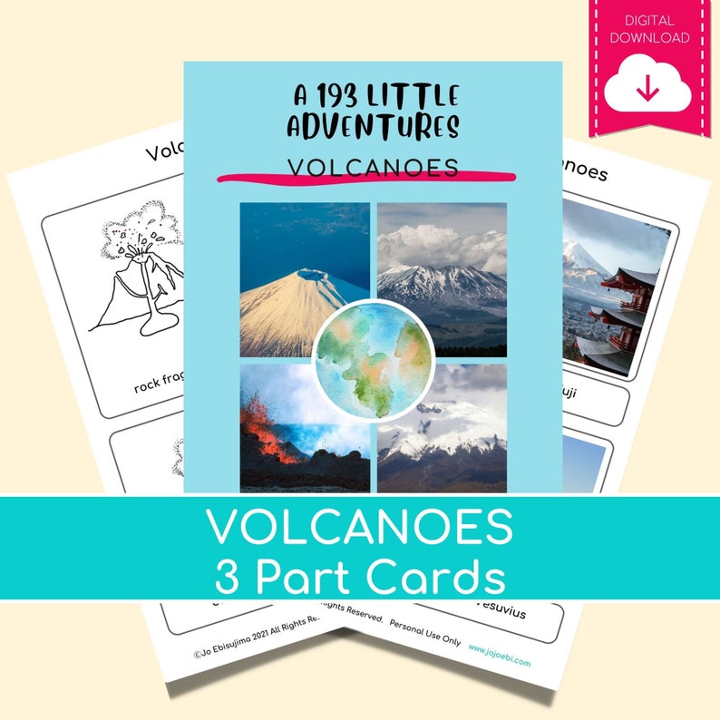 Volcano Montessori 3 Part Cards PDF parts of volcano cards, educational volcano cards, three part cards, Montessori cards, home school image 1