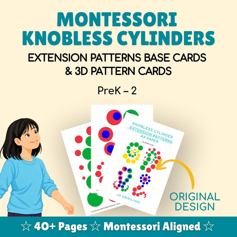 50+ Montessori Knobless Cylinders Extension Patterns Base Cards & 3D ...