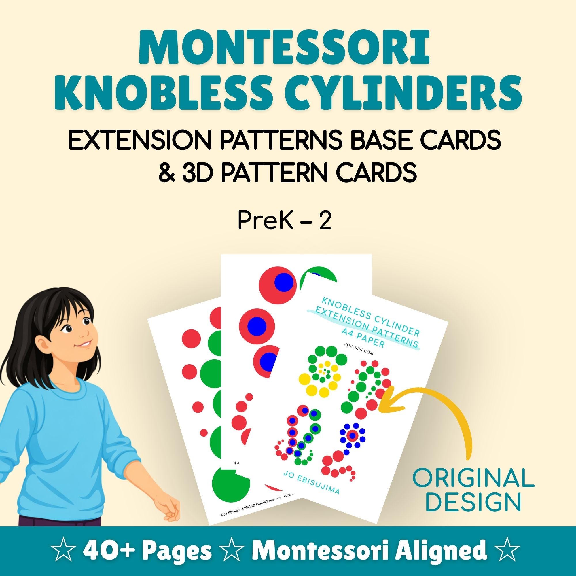 50+ Montessori Knobless Cylinders Extension Patterns Base Cards & 3D ...