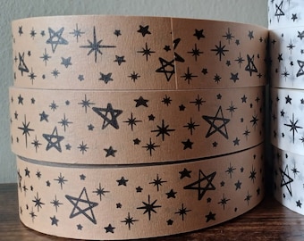 Kraft Paper Tape with Black Stars: Eco-Friendly Packaging, 24mm