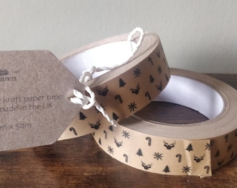 Christmas Kraft Paper Tape – Self Adhesive, Eco Friendly