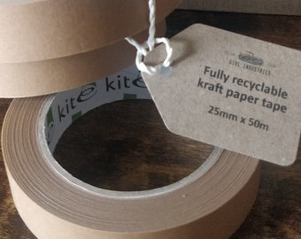 Self Adhesive Kraft Paper Tape - Ideal for Packaging, Framing and Gifting - 25mm x 50m - Plastic Free/Recyclable/Eco Friendly