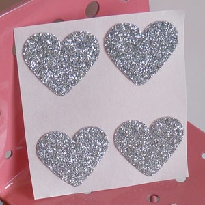Selos de envelope com adesivo de glitter de coração prateado - cartão de glitter grosso e luxuoso