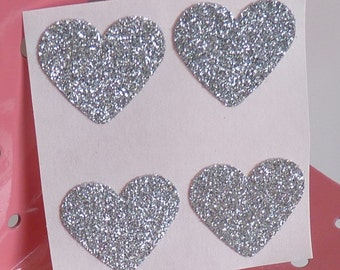 Silver heart glitter sticker envelope seals - luxe thick glitter card