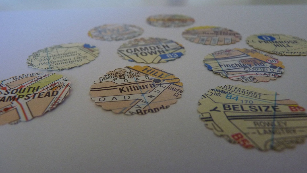 Ooak Rd357 Ebay Stickers Buy London Locations - Map Circle Stickers or Envelope Seals OOAK 38mm ...