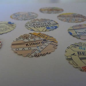 London Locations - Karte Kreis Sticker oder Umschlag Siegel OOAK 38mm Durchmesser