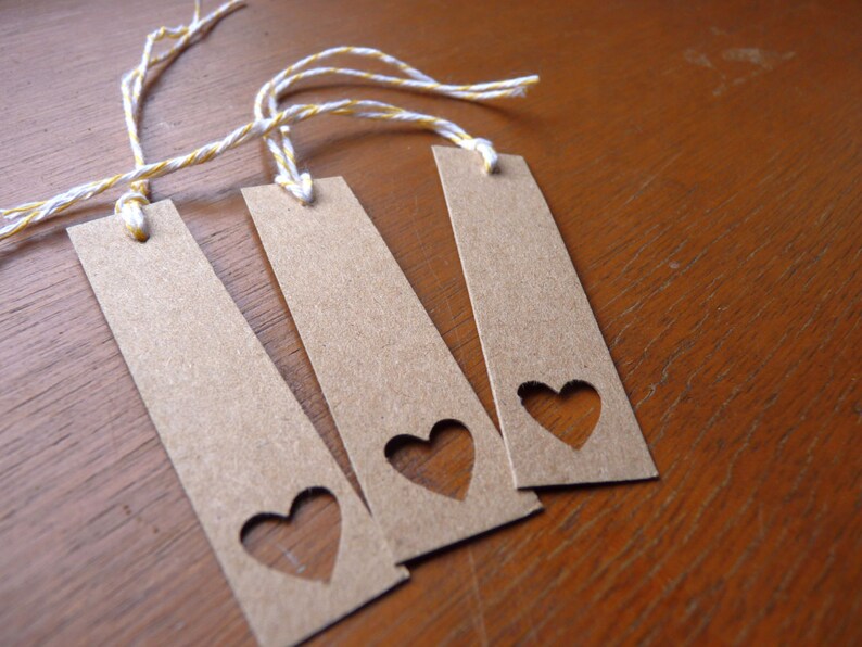 Brown heart bookmarks or gift tags, set of 3 image 2