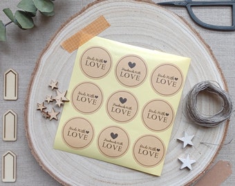 Handmade with love : made with love stickers kraft brown round sheet set of 12