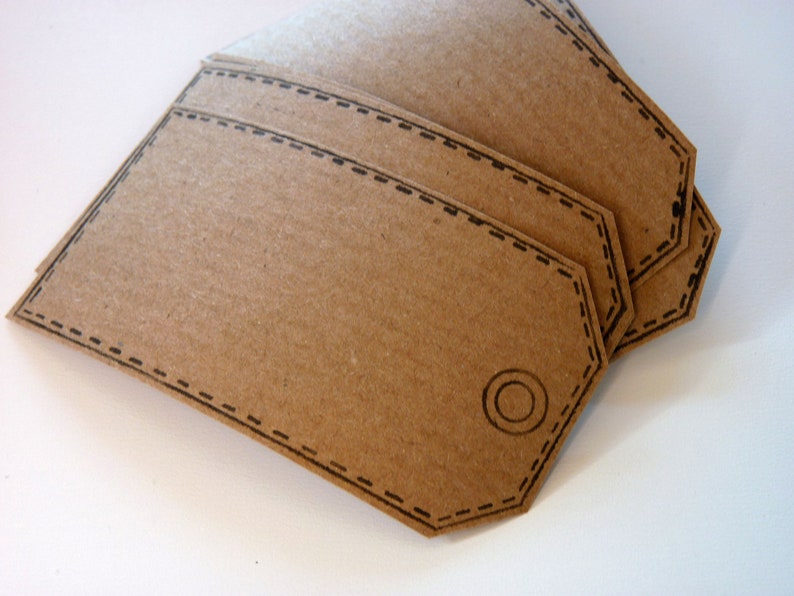 Set of 6 hand printed parcel tag kraft paper stickers in kraft brown. Self adhesive labels, gift tags, bookplates, packaging, home office image 1