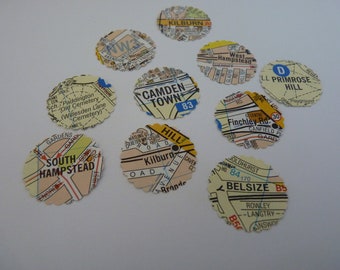 London locations - map circle stickers or envelope seals OOAK