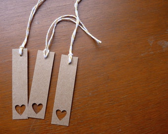 Brown heart bookmarks or gift tags, set of 3