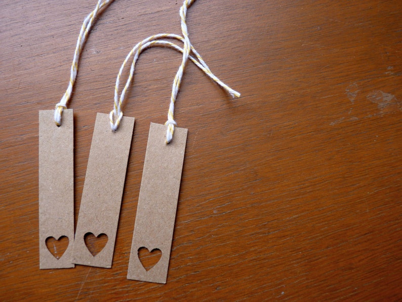 Brown heart bookmarks or gift tags, set of 3 image 1