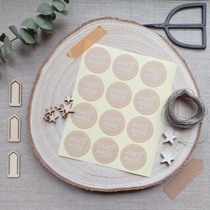 Fait à la main avec amour : spécialement pour vous stickers feuille ronde kraft marron lot de 12