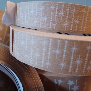 Self Adhesive Kraft Paper Tape White shooting stars - Ideal for Packaging - 24mm x 50m - Plastic Free/Recyclable/Eco Friendly
