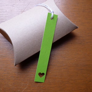 Grass green heart bookmarks or gift tags, set of 3