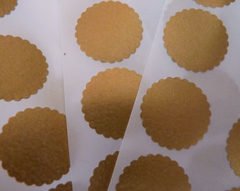 Rich gold circle sticker envelope seals with scalloped edges