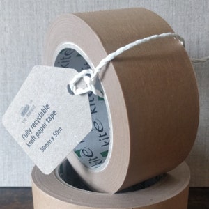 Fita autoadesiva de papel Kraft - Ideal para embalagens, molduras e presentes - 50mm x 50m - Sem plástico/Reciclável/Ecologicamente correto