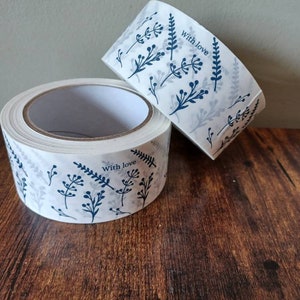 Ruban adhésif en papier kraft blanc et bleu marine - Idéal pour les emballages et les cadeaux - 50 mm x 50 m - Sans plastique/recyclable/respectueux de l'environnement