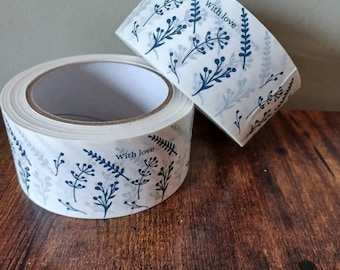 Floral Kraft Paper Tape – Self Adhesive, Navy Blue, Recyclable