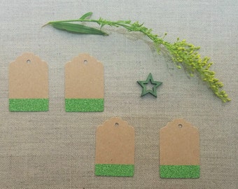 green sparkle glitter kraft gift tags price hang tags