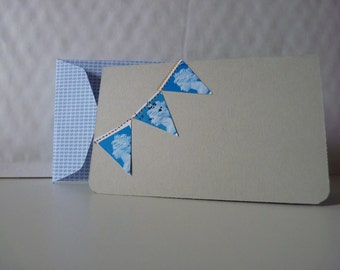Handmade Mini/small Paper/card Bunting  Shabby Chic White And Blue Pattern 