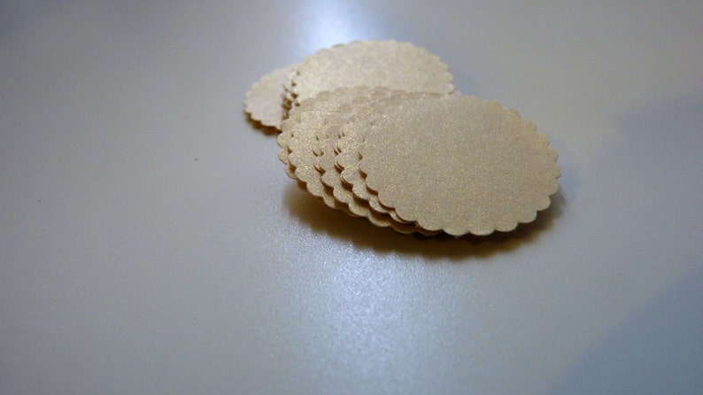 Round stickers envelope seals party packaging pearlised creamy glitter gold circles with scalloped edges image 1