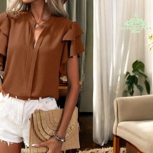 Double Layer Ruffled Blouse | Women&#39;s Short Sleeve Top | Stylish Everyday Wear