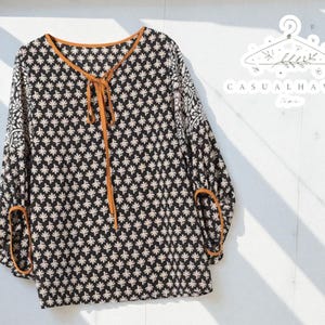 Flowy Boho Blouse for Women | Loose Fit Printed Top | Lightweight Casual Tunic | Tie Neck Statement Shirt | Relaxed Daily Wear