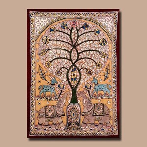 Printable Blank Greeting Card Tree of Life with Elephants