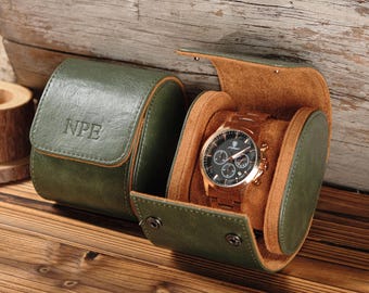 Personalized Leather Watch Box, Custom Leather Watch Case, Watch Roll for 3 Watches, Watch travel case, Gifts for Husband, Christmas Gifts