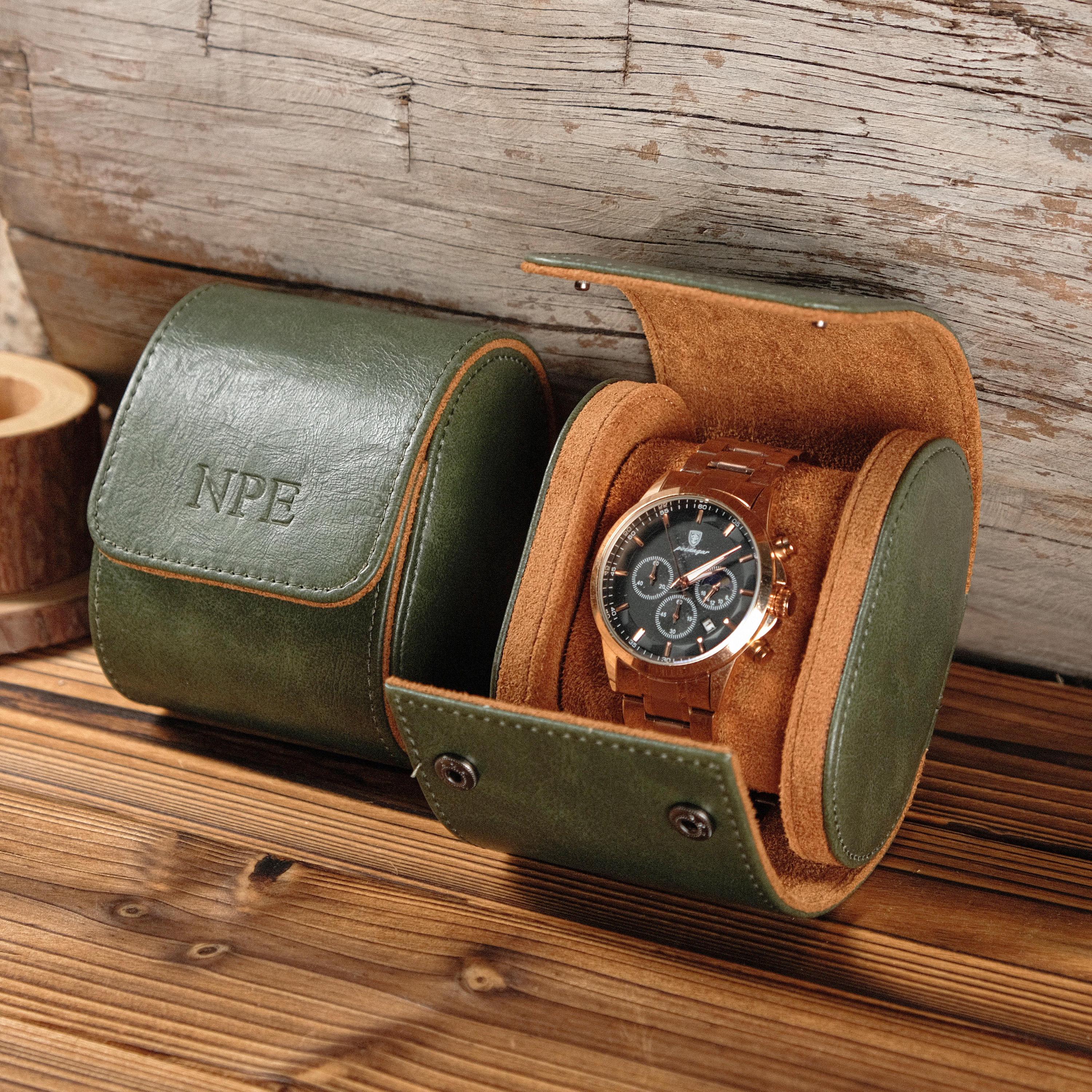 Personalized Vegan Leather Watch Box, Custom Watch Case, Watch Roll for 3 Watches, Watch travel case, Gifts for Husband, Fathers day gift