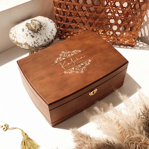 Gepersonaliseerde houten sieradendoos, gepersonaliseerde houten sieradendoos met slot en sleutel, elegant retro cadeau voor haar, gepersonaliseerde retro sieradendoos