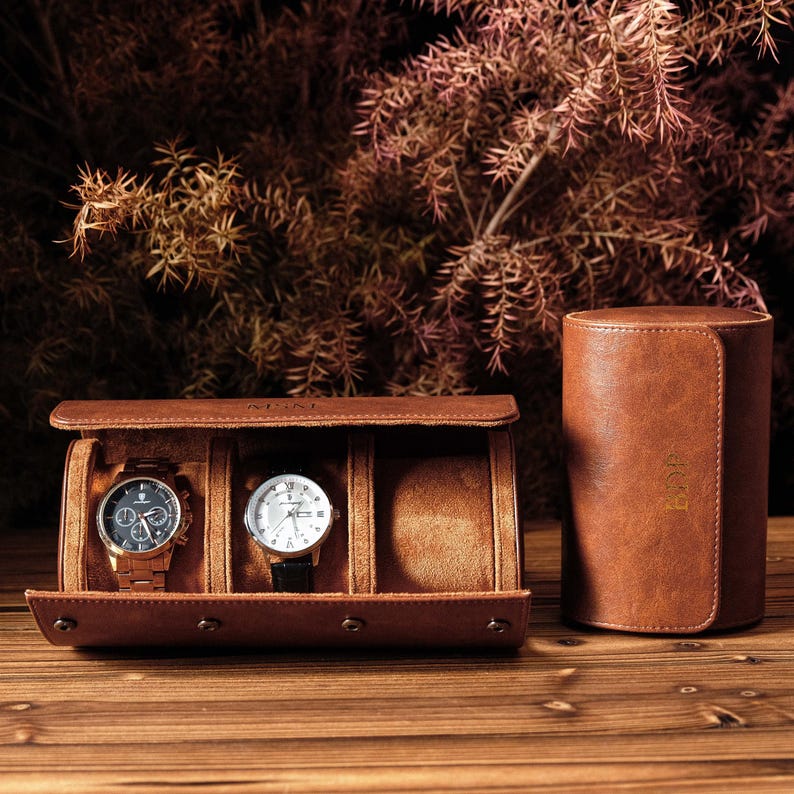 Personalisierte Leder-Uhrenbox, individuelle Leder-Uhrenbox, Uhrenrolle für 3 Uhren, Uhrenreiseetui, Geschenke für Ehemann, Vatertagsgeschenk Bild 15