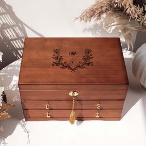 Personalisierte Holzschmuckschatulle, benutzerdefinierte Schmuckschatulle mit Schloss und Schlüssel, Schmuckschatulle mit Schubladen 3 Schubladen, maßgeschneiderte Retro Schmuckschatulle