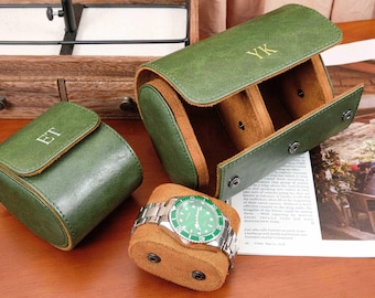 Personalized Leather Watch Case, Travel Watch Roll, Watch Roll for 3 Watches, Groom Gift, Valentine&#39;s Day gift, Gift for Him