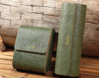 Personalized Leather Watch Roll & Square Watch Box, 4 Slot/Long Style Travel Case, Custom Watch Holder, Gift for Him, Christmas Gift