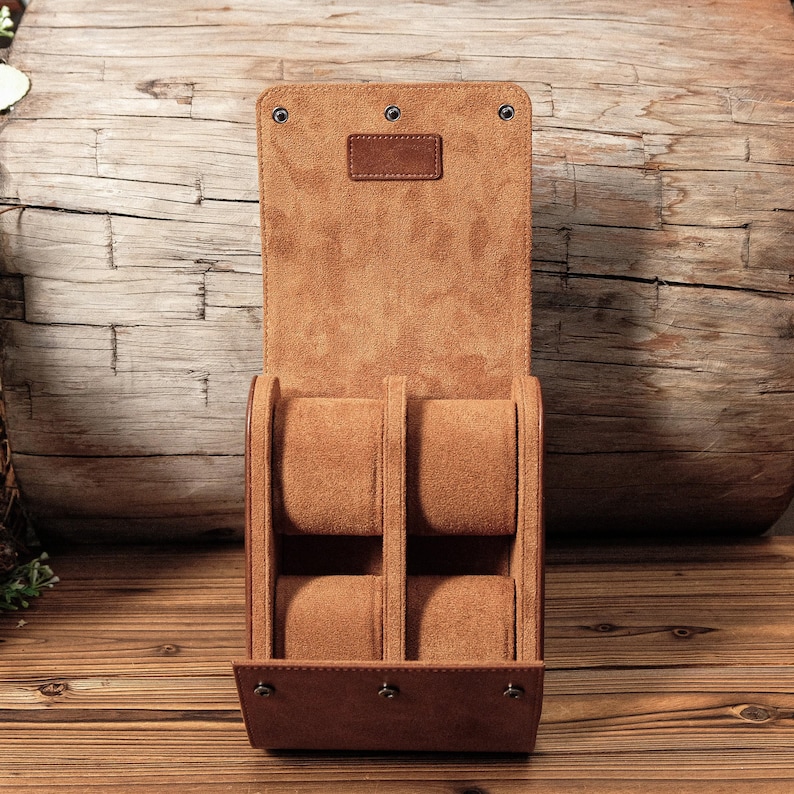 Personalisierte Leder-Uhrenbox, individuelle Leder-Uhrenbox, Uhrenrolle für 3 Uhren, Uhrenreiseetui, Geschenke für Ehemann, Vatertagsgeschenk Bild 20