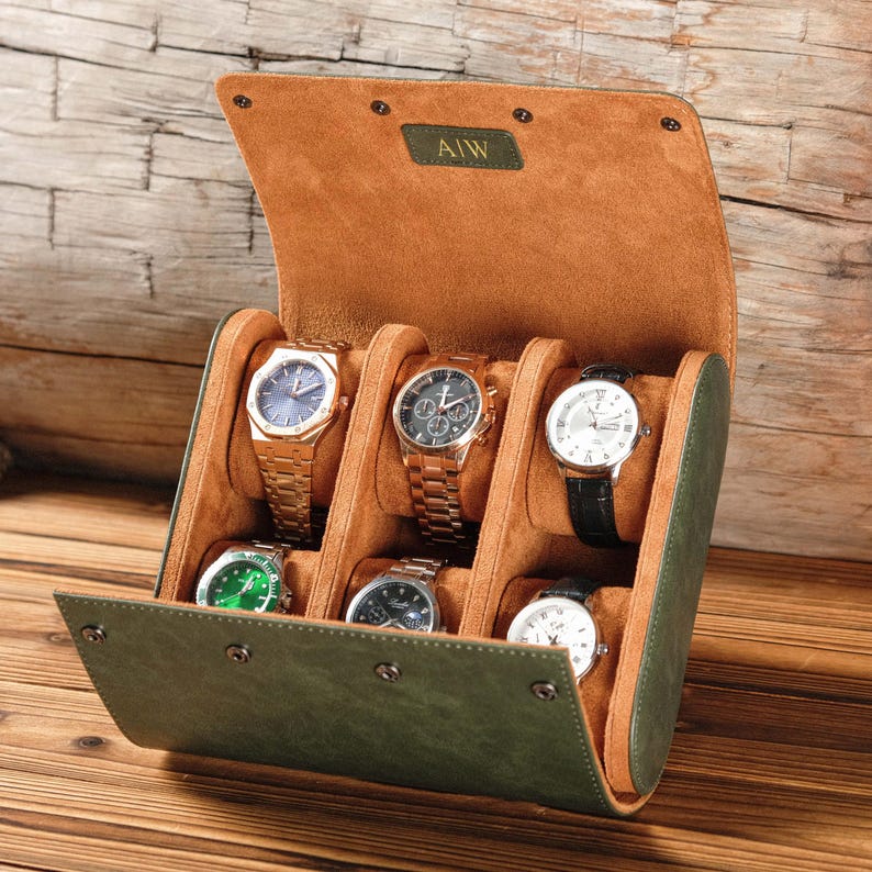 Personalisierte Leder-Uhrenbox, individuelle Leder-Uhrenbox, Uhrenrolle für 3 Uhren, Uhrenreiseetui, Geschenke für Ehemann, Vatertagsgeschenk Bild 5