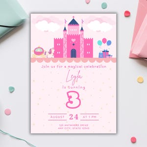 Princess Themed Birthday Invitation, Princess Birthday Template, Princess Party, Princess Birthday Invite, Girls Birthday Invite