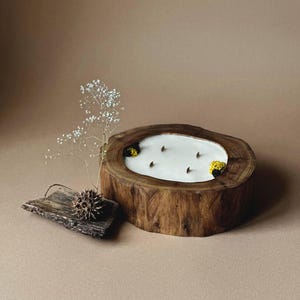 Rustic Candle in Wood, Scented Unique Soy Wax Dough Bowl Candle.