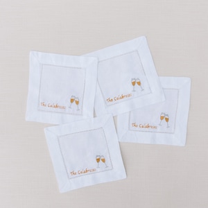 Set of 4 Custom Embroidered Cocktail Napkins