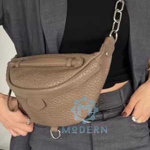 Genuine Pebbled Leather Fannypack Belt Bag | Black leather bag | Taupe leather fanny pack | Cute leather custom belt bag | luxury gift