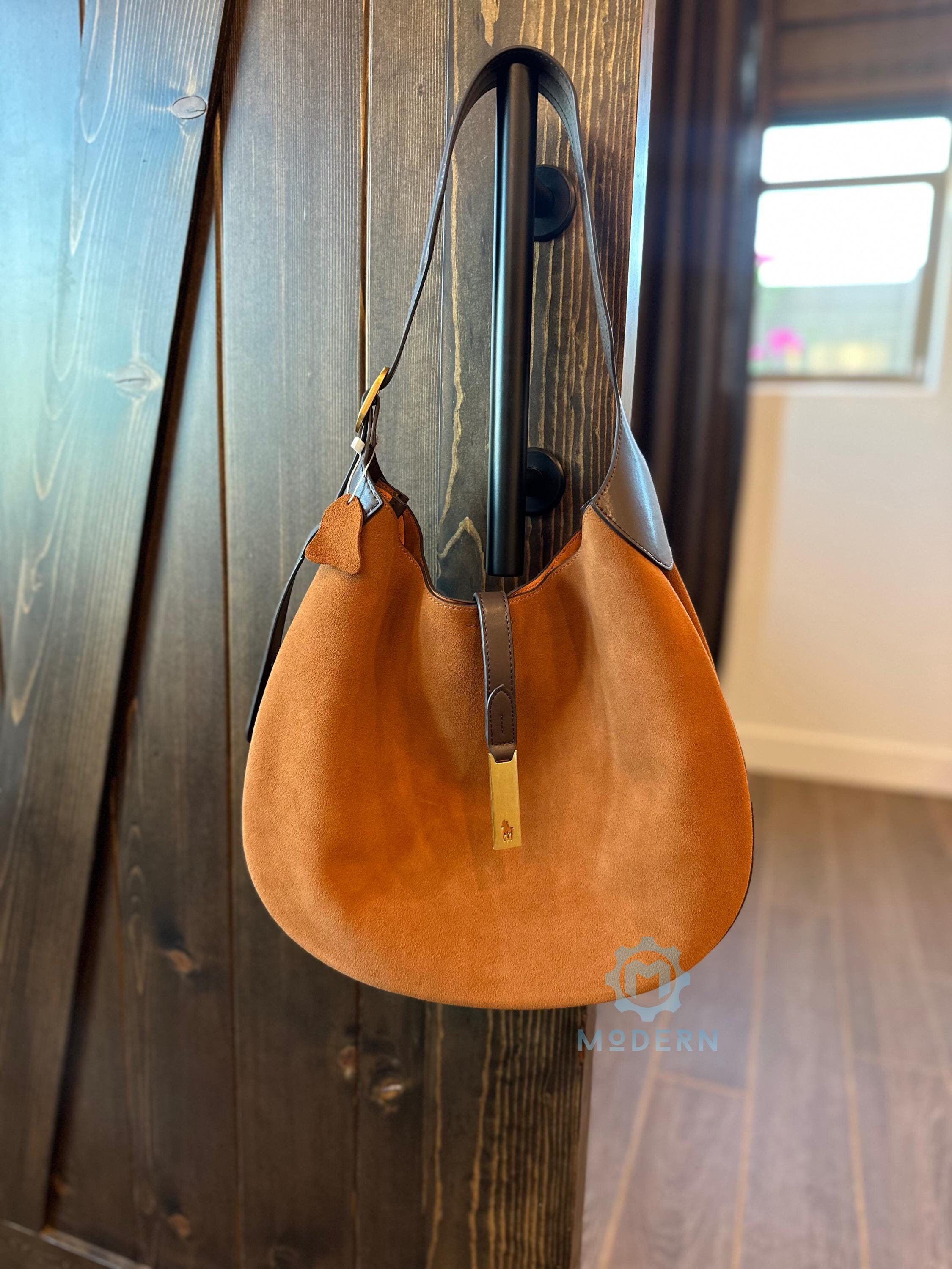 Real Suede Shoulder Bag | Genuine Suede Leather Large ID Handbag